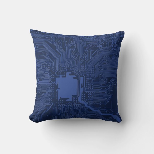 Blue Geek Motherboard Pattern Throw Pillow (Front)