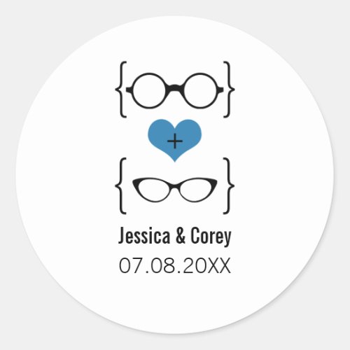 Blue Geeky Glasses Wedding Stickers