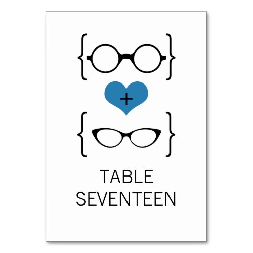 Blue Geeky Glasses Wedding Table Card