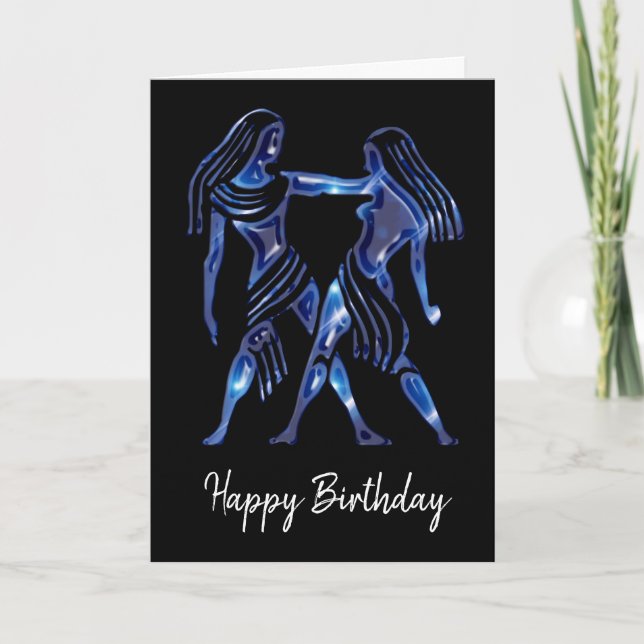 Blue Gemini Sign Birthday Card (Front)