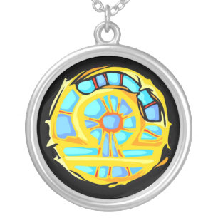 Blue Gemstone Colored Libra Symbol Silver Plated Necklace