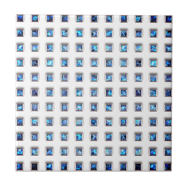 Blue Gemstone Squares Ceramic Tile - Silver Jewels (Front)