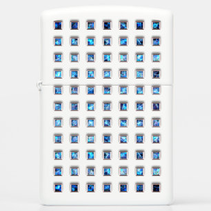 Blue Gemstone Squares Zippo Lighter Silver Jewels