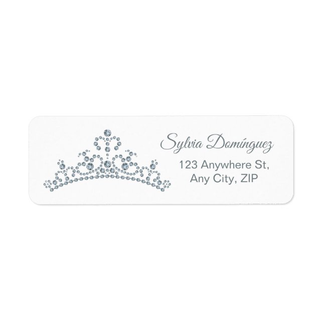 Blue gemstones Tiara Quinceanera Label (Front)