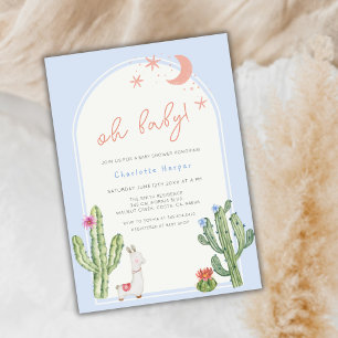 Blue Gender Neutral Boho Arch Cactus Baby Shower Invitation