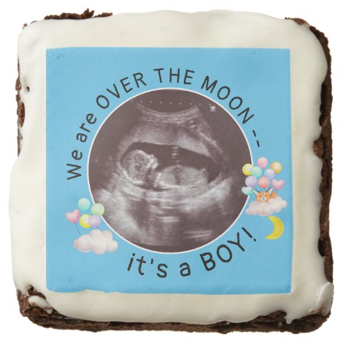Blue Gender Reveal Baby Boy Moon Ultrasound Photo Brownie