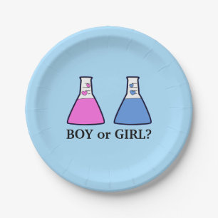Blue Gender Reveal Science Beaker with Hearts Baby Paper Plates