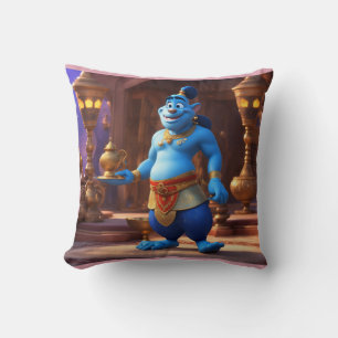 Blue Genie Magic–3D Cartoon Aladdin-Inspired Desig Throw Pillow