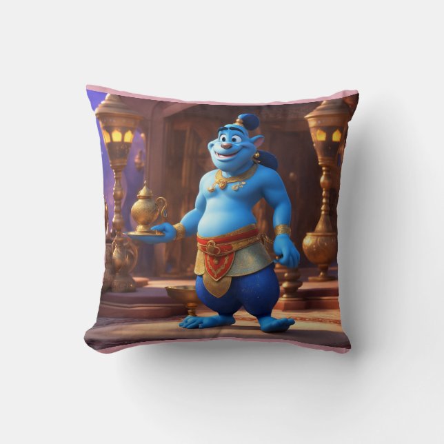 Blue Genie Magic–3D Cartoon Aladdin-Inspired Desig Throw Pillow (Front)