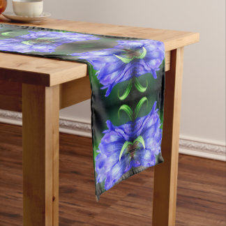 Blue Gentian Flower Abstract Art Short Table Runner