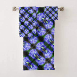 Blue Gentian Flower Abstract Pattern    Bath Towel Set