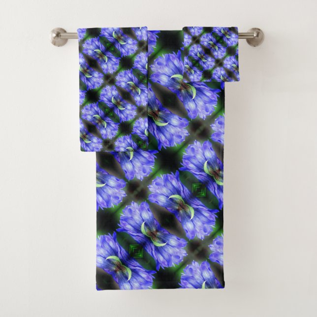 Blue Gentian Flower Abstract Pattern    Bath Towel Set (Insitu)