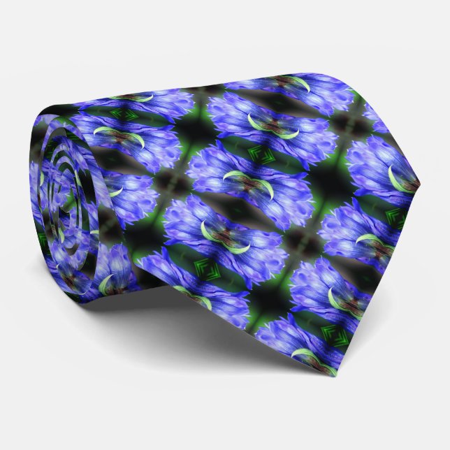Blue Gentian Flower Abstract Pattern     Neck Tie (Rolled)