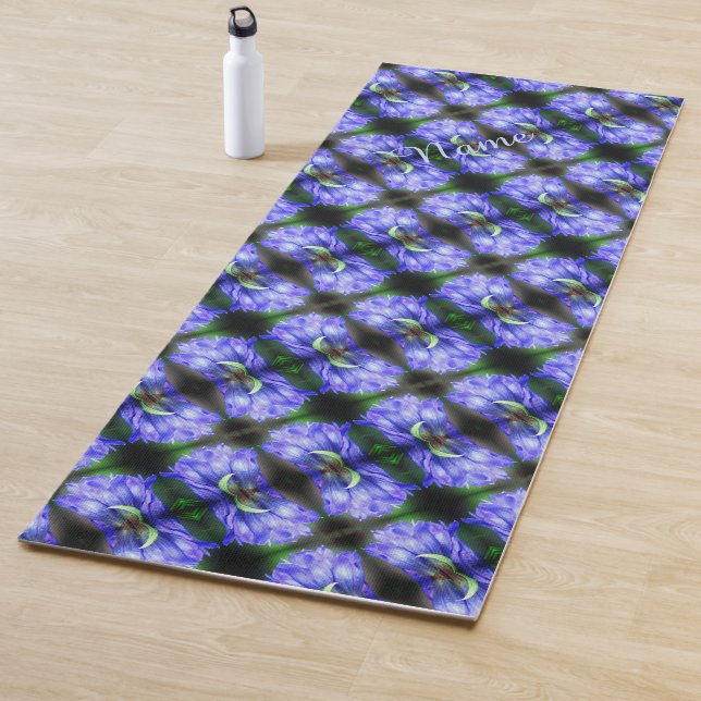 Blue Gentian Flower Abstract Personalized Yoga Mat (In Situ)