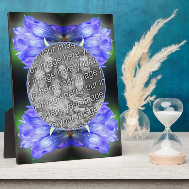 Blue Gentian Flower Add Your Own Photo Plaque (Side)