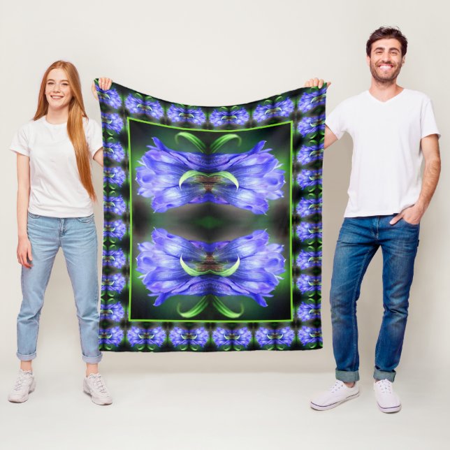 Blue Gentian Flower Art Pattern Fleece Blanket (In Situ)
