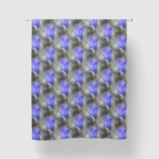 Blue Gentian Flower Black And White Blackout Curtains (Front)