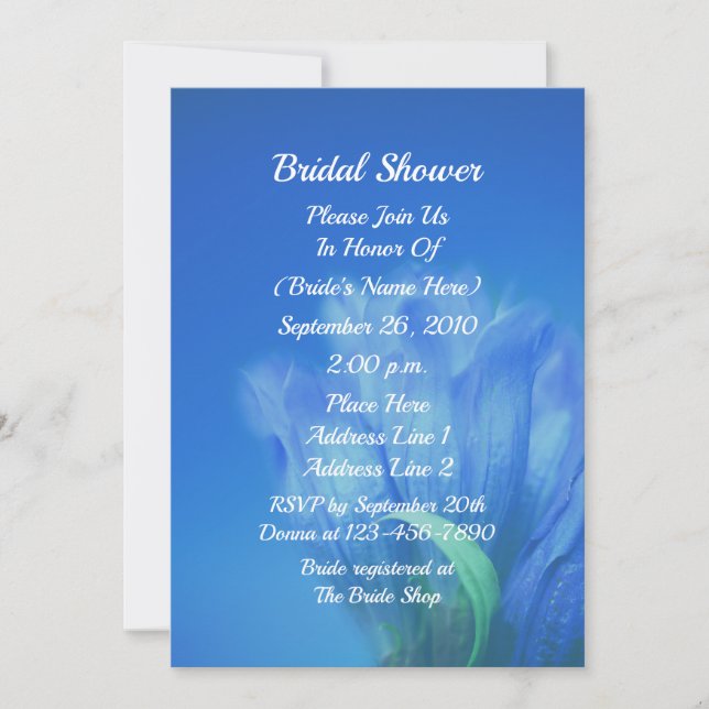 Blue Gentian Flower Bridal Shower  Invitation (Front)