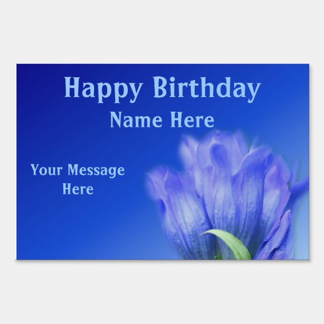 Blue Gentian Flower Happy Birthday Yard Sign (Front)