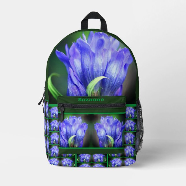 Blue Gentian Flower Mirror Personalized Printed Backpack (Front)