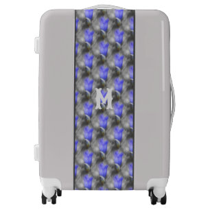 Blue Gentian Flower Nature Pattern Monogram Luggage