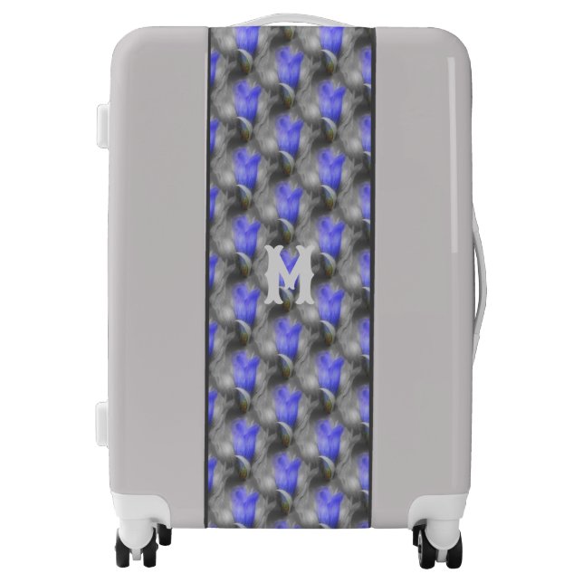 Blue Gentian Flower Nature Pattern Monogram Luggage (Front)