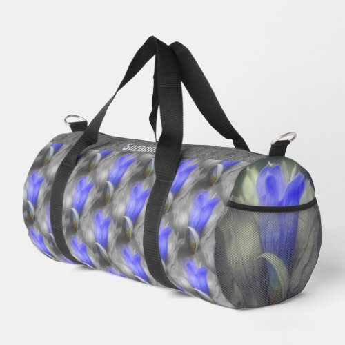 Blue Gentian Flower Nature Pattern Personalized Duffle Bag