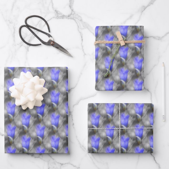 Blue Gentian Flower Nature Pattern  Wrapping Paper Sheets (Front)