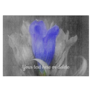 Blue Gentian Flower Partial Color Personalized Cutting Board