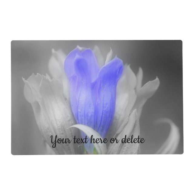 Blue Gentian Flower Partial Color Personalized Placemat (Front)