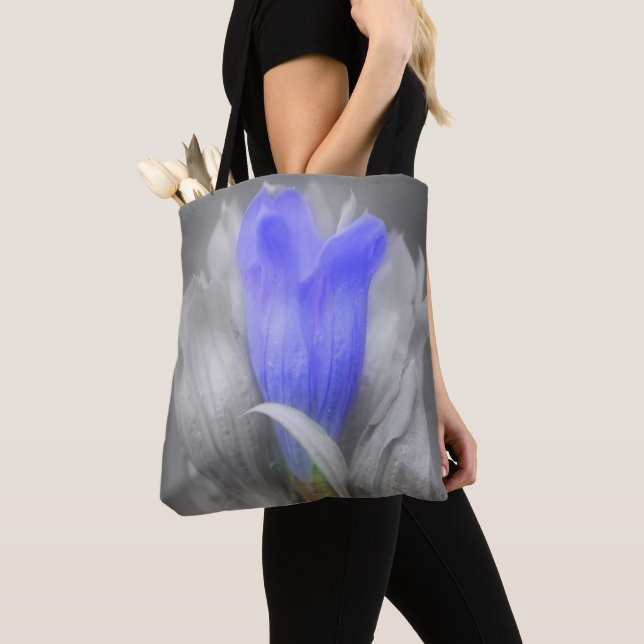 Blue Gentian Flower Partial Color  Tote Bag (Close Up)