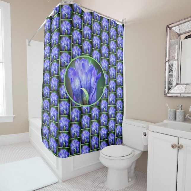 Blue Gentian Flower Pattern    Shower Curtain (In Situ)
