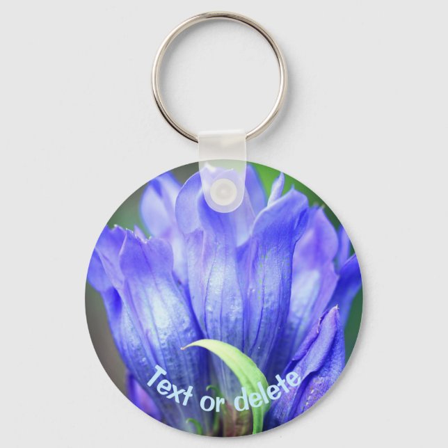 Blue Gentian Flower Personalized Keychain (Front)