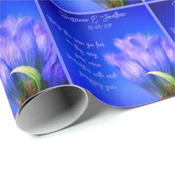 Blue Gentian Flower Wedding Personalized Wrapping Paper by SmilinEyesTreasures at Zazzle