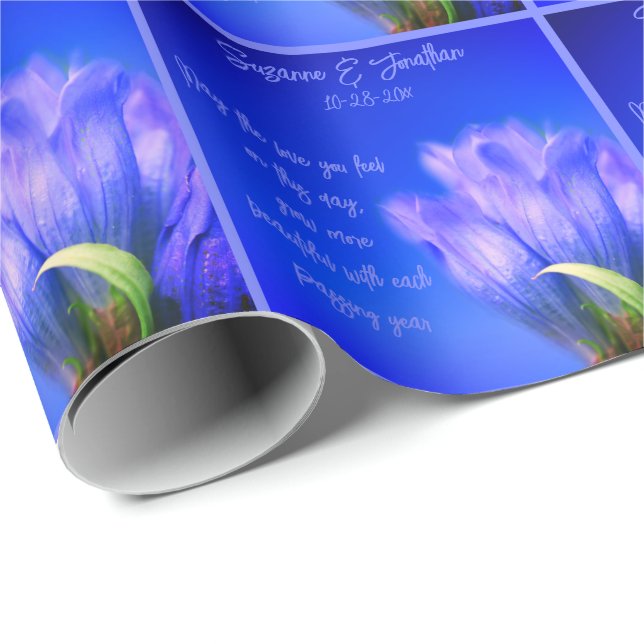 Blue Gentian Flower Wedding Personalized Wrapping Paper (Roll Corner)