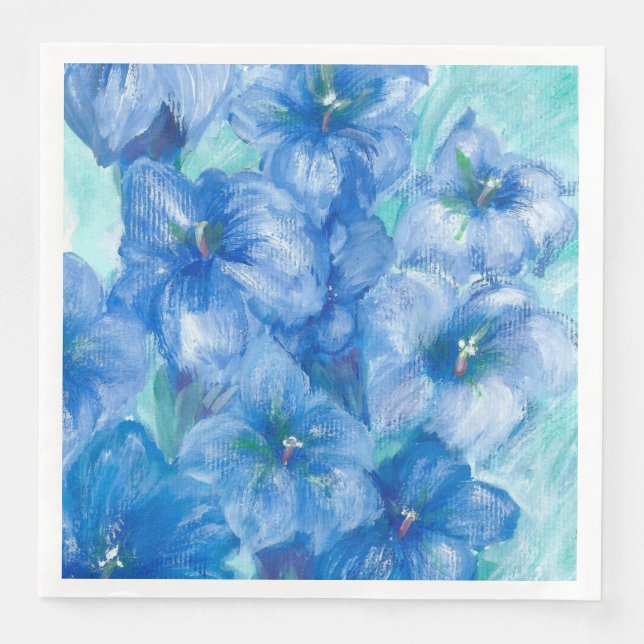Blue Gentian Flowers Painting  Paper Dinner Napkins (Front)