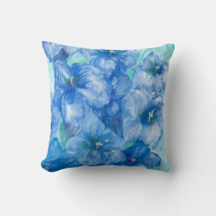 Blue Gentian Wildflower Painting Throw Pillow