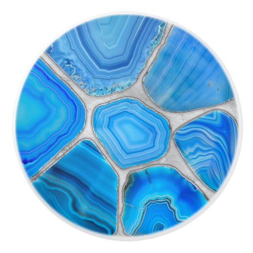 Blue Geode Agate Mosaic Flower art Ceramic Knob