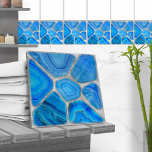 Blue Geode Agate Mosaic Flower art Ceramic Tile<br><div class="desc">Blue Geode Agate Mosaic Flower art</div>