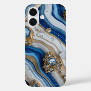 Blue Geode Gemstone with Gold Crystals – Luxury iPhone 16 Case