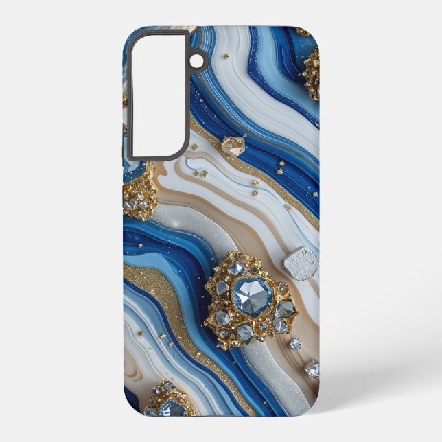 Blue Geode Gemstone with Gold Crystals – Luxury Samsung Galaxy Case (Back)