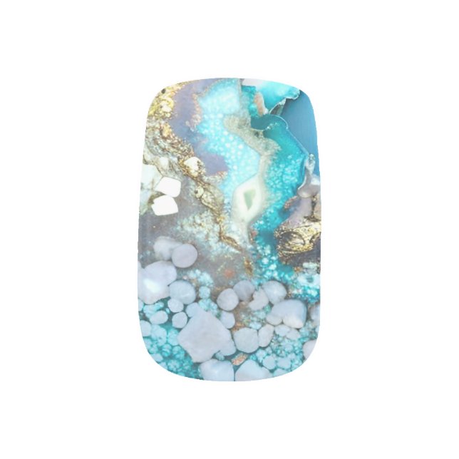 Blue Geode Gold Faux Glitter Minx Nail Art Decals (Left Thumb)
