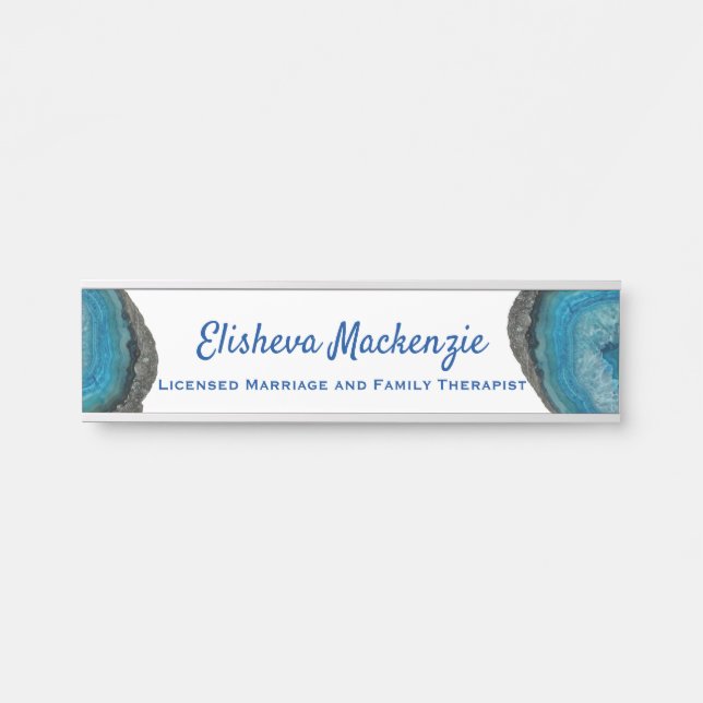Blue Geode Office Door Sign Name Plate (Front)