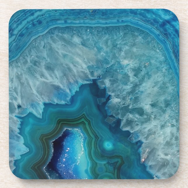 Blue Geode Rock Mineral Agate Crystal Image Beverage Coaster (Front)