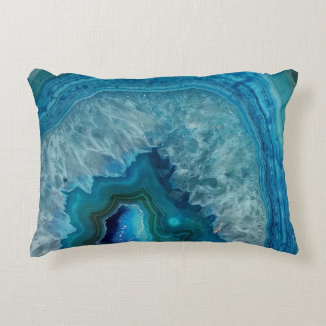 Blue Geode Rock Mineral Agate Crystal Image Decorative Pillow (Front)