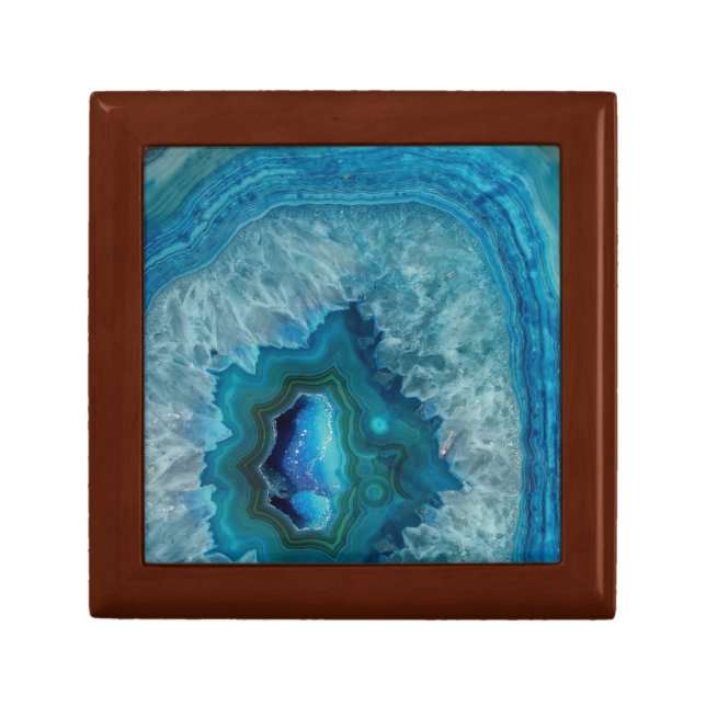 Blue Geode Rock Mineral Agate Crystal Image Jewelry Box (Front)