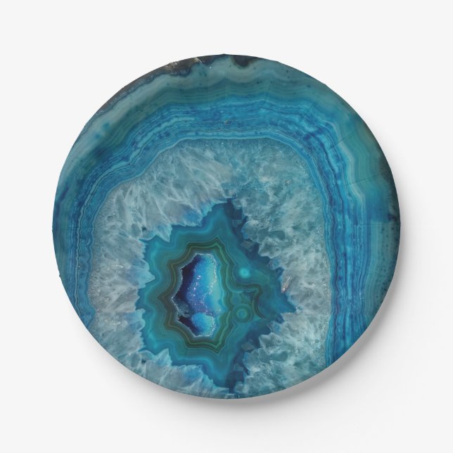 Blue Geode Rock Mineral Agate Crystal Image Paper Plates (Front)