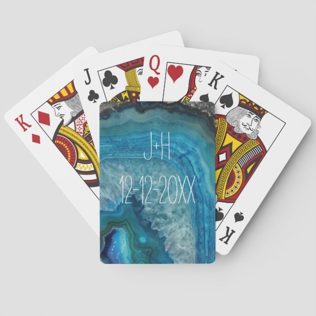 Blue Geode Rock Mineral Agate Crystal Image Poker Cards (Back)