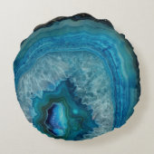 Blue Geode Rock Mineral Agate Crystal Image Round Pillow (Back)