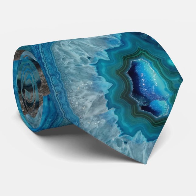 Blue Geode Rock Mineral Agate Crystal Image Tie (Rolled)
